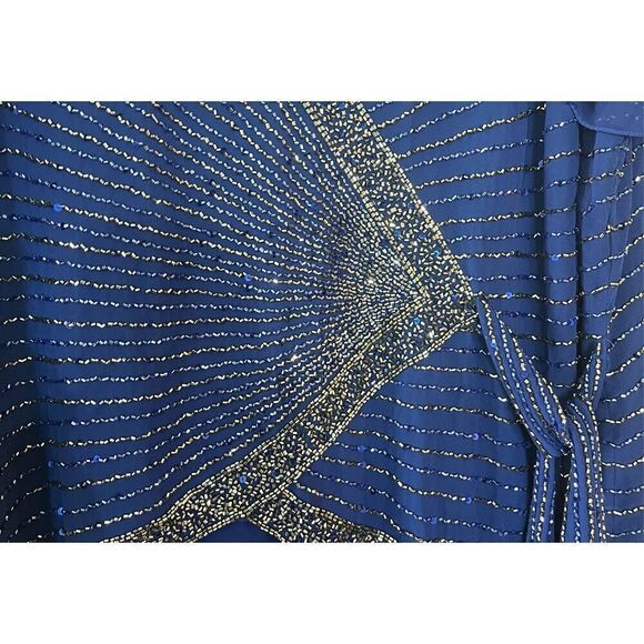 J Kara Women's Plus Size Faux Wrap Long Dress W/Flutter Sleeve - Picture 6 of 7